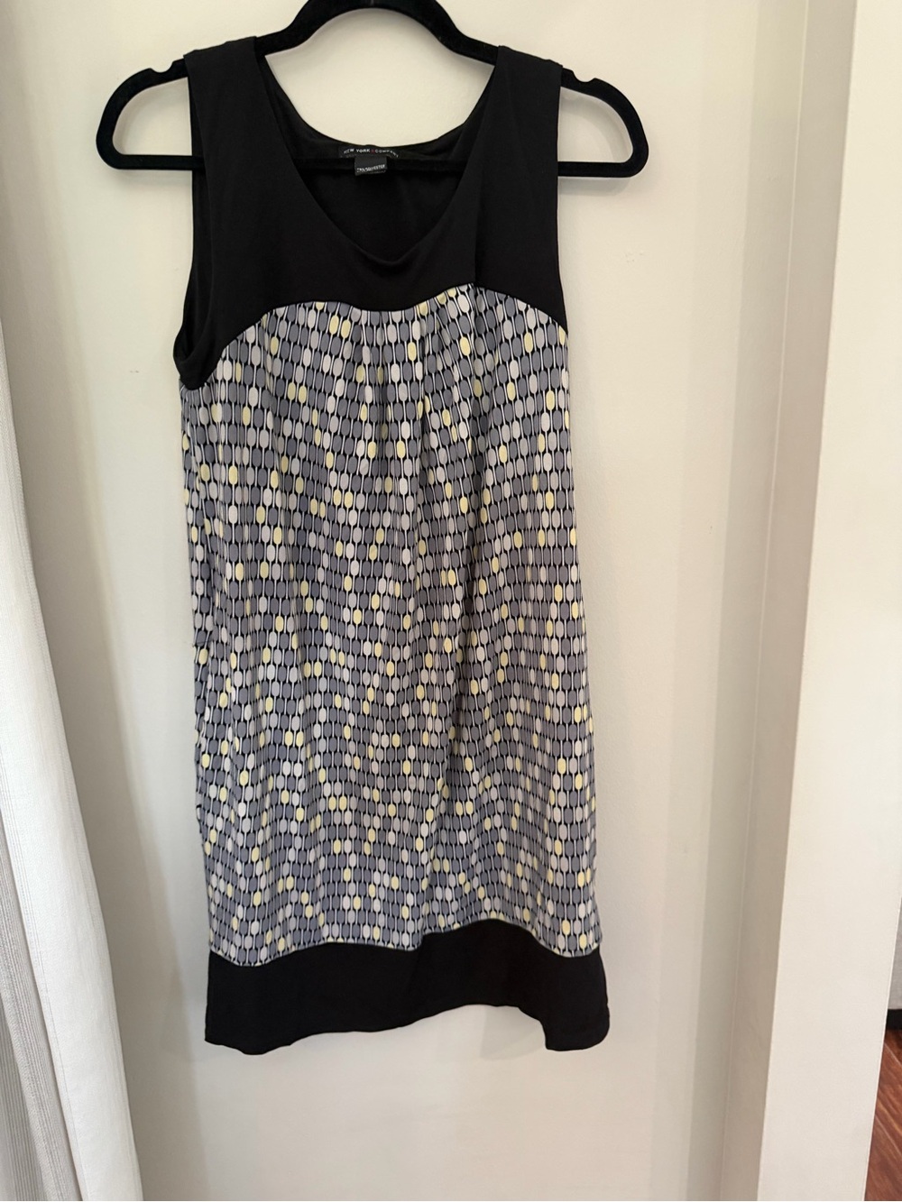 New York & Company Black Sleeveless Mini Dress with Patterned Bodice